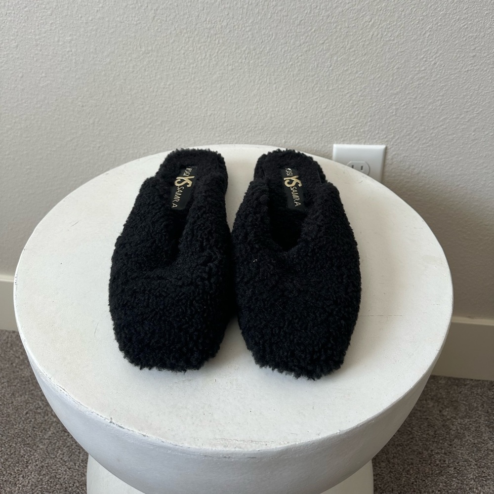 Yosi Samra Black Fuzzy Mules
